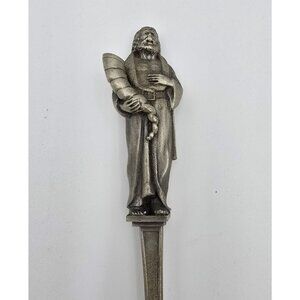 Antique Pewter Collectible Spoon Embossed Scene & Figurine Handle Unique Detail
